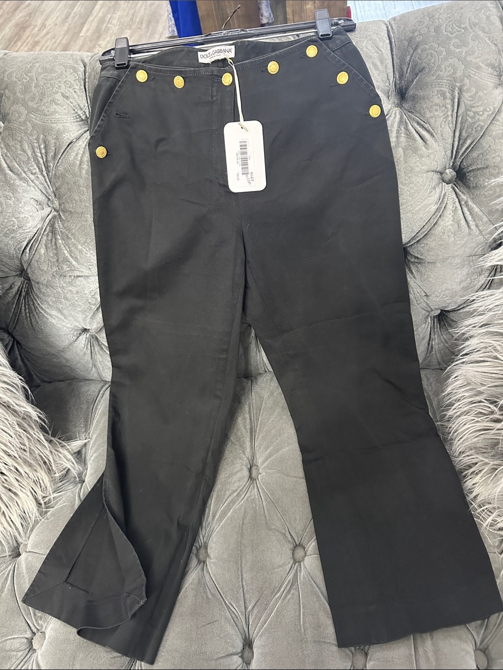 Dolce & Gabbana Black Flare Jeans with Gold Buttons